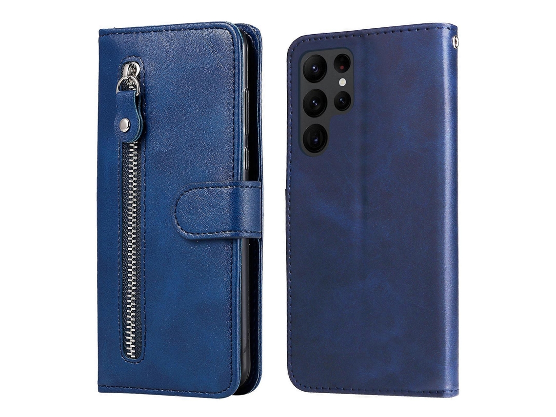 Capa De Celular Em Couro Com Textura De Bezerro E Zíper Para Samsung Galaxy S23 Ultra 5g