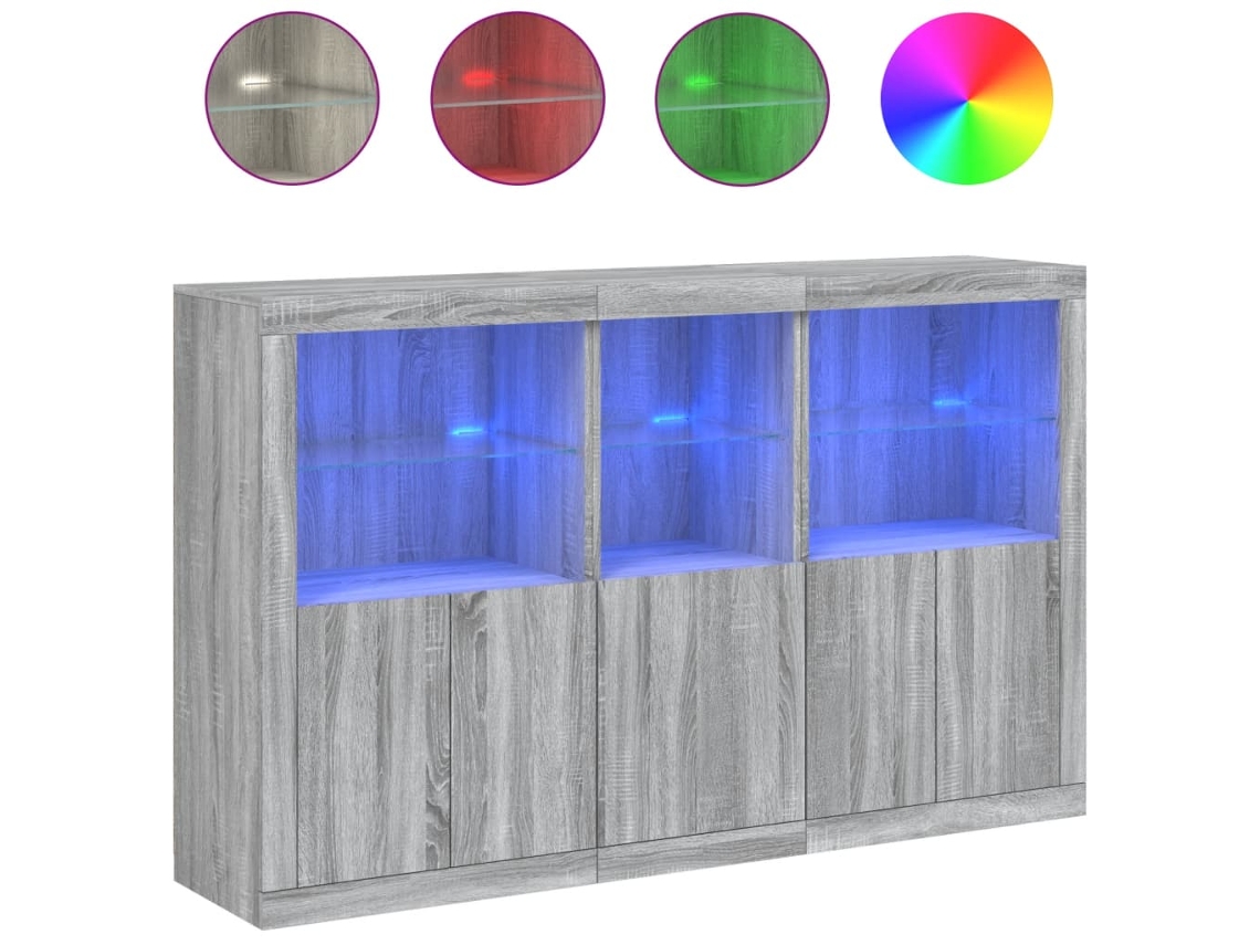 Aparador com luzes LED 162x37x100 cm Cinzento Sonoma MAISON EXCLUSIVE