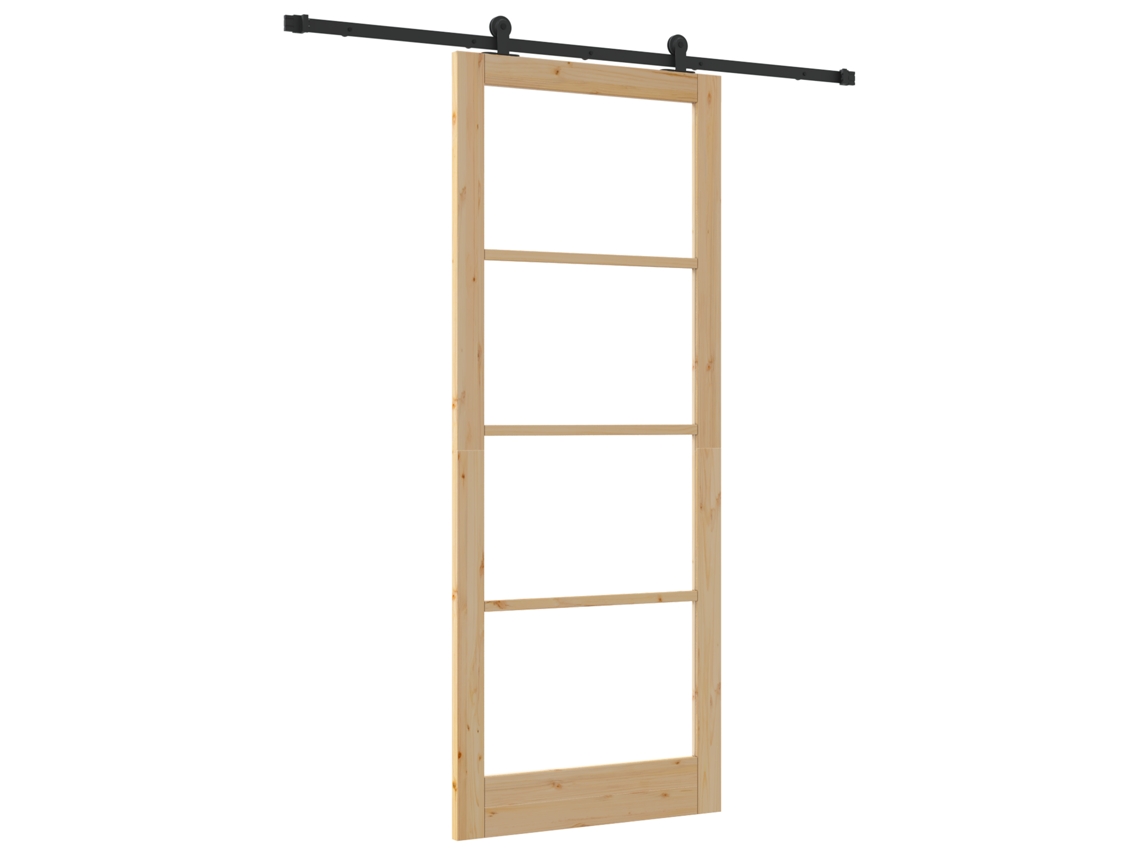 Porta Deslizante Com Conjunto De Hardware Orkdalnatural De Pinho Sólido E Vidro Vidaxl Bege Madeira De Pinho Maciça (93 X 232 Cm)