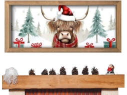 Painel De Parede Decorativo Em Madeira Com Animal | Vaca Das Terras Altas Para Banheiro/biblioteca