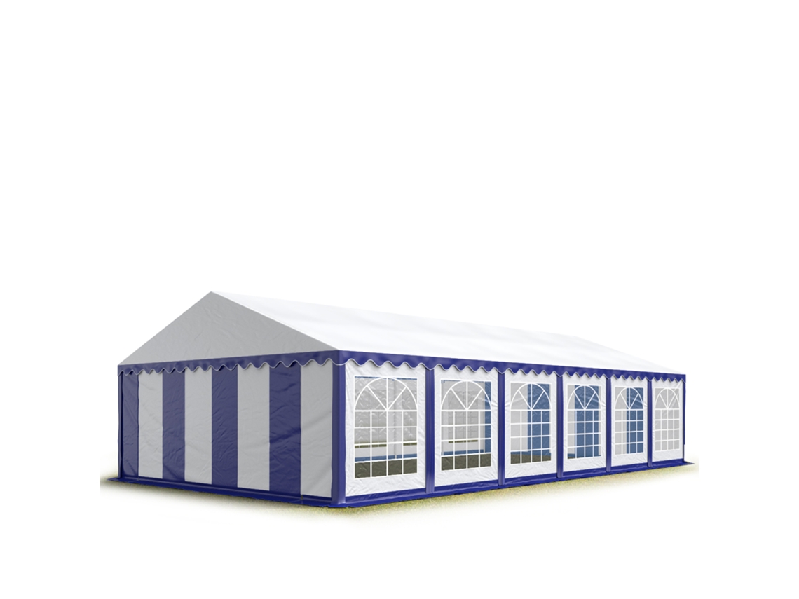 Tenda para Festas 6x12 M, PVC 700, Azul e Branco, Porta-Ferramentas
