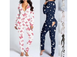 2026 pijama Mono Sexy para Mulher de Manga Longa com Lapela Aberta de Poliéster Tamanho Regular 2xl Lua Estrelas