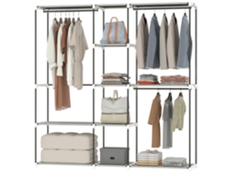 Armário Para Roupas 182x43x185 Cm Aberto Com 8 Prateleiras De Tecido Barras Para Pendurar 182x43x185 Cinza