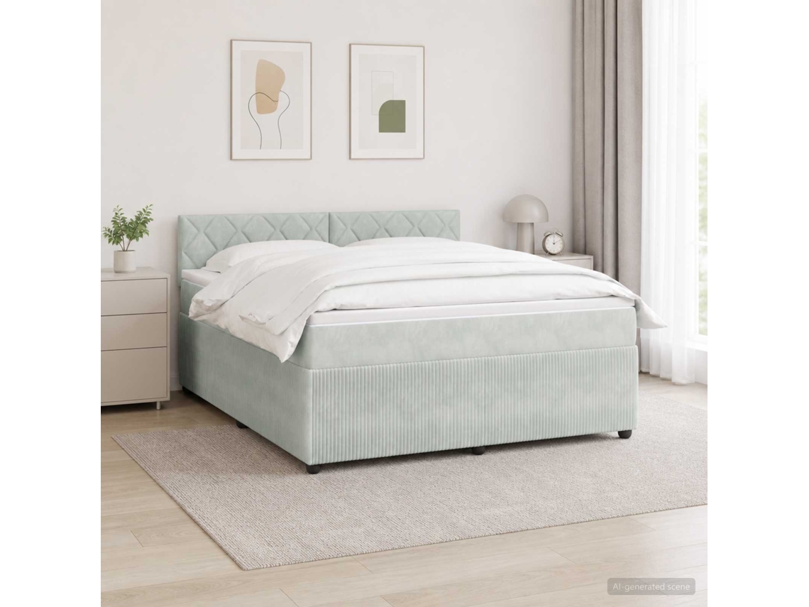 Vidaxl Cama Box Spring Com Colchão Cinzento-claro 140 X 190 Cm Veludo