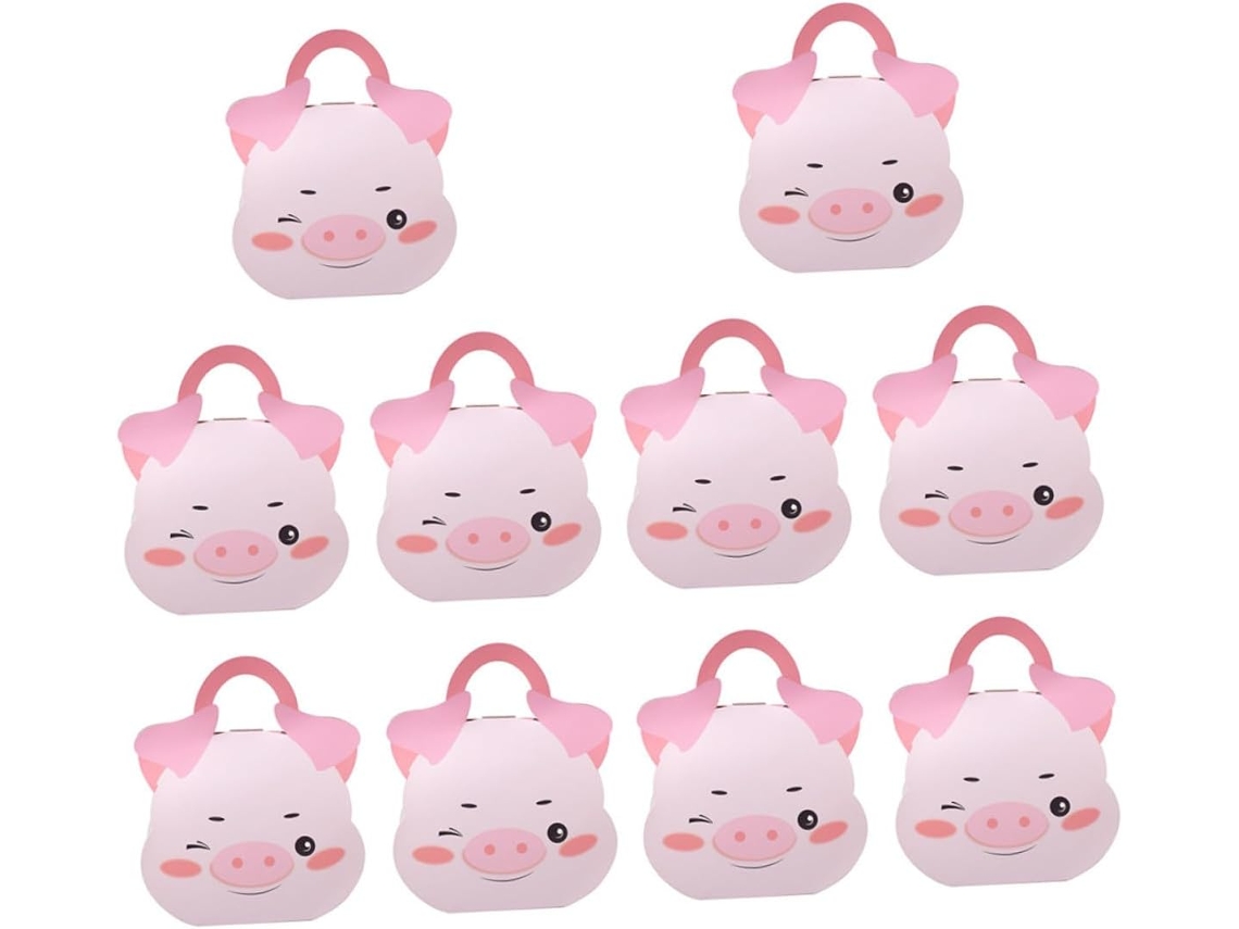 Beaupretty 10-caixas De Papel Dobráveis Em Formato Porquinho Rosa Para Doces, Com Alça, Ideais Para Chá De Bebê E Festas