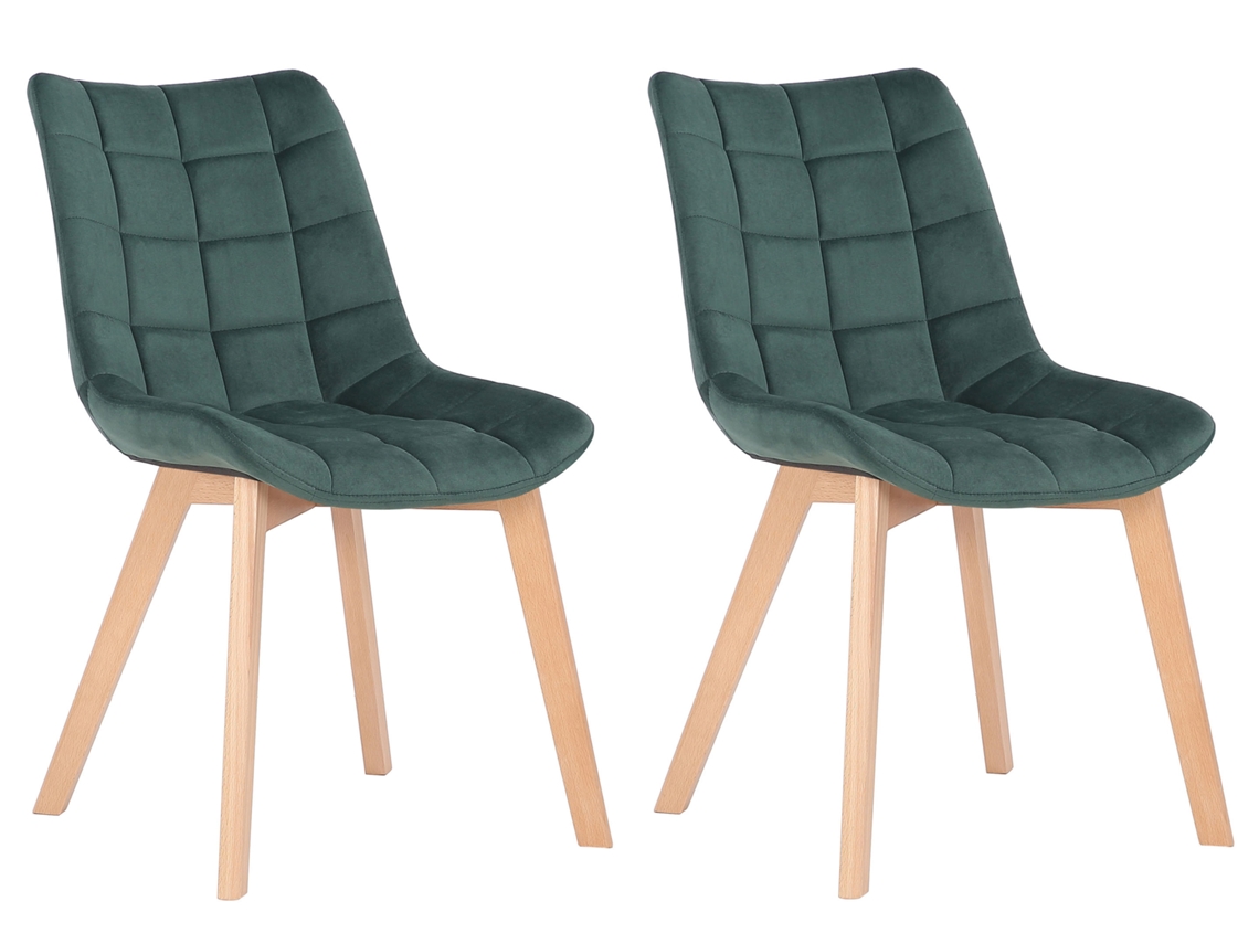 Cadeiras De Sala De Jantar Passaic Em Veludo - Clp - Conjunto De 2 - Verde - Madeira Maciça - Estilo Escandinavo Moderno