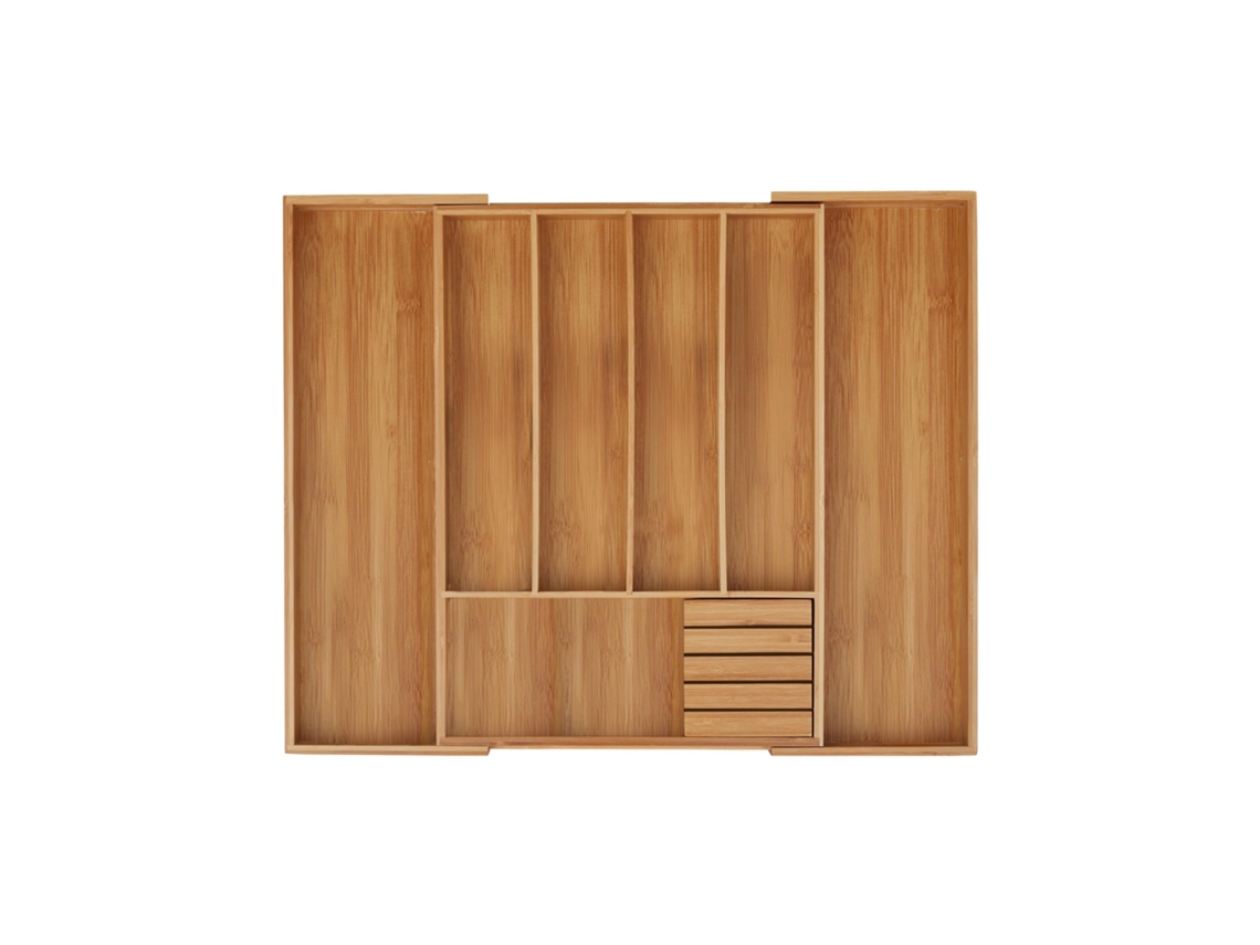 Tabuleiro Para Talheres Relaxdays Em Bambu, Extensível, Organizador Com 5 A 7 Compartimentos, Hbt 5x55x44,5 Cm, Natural