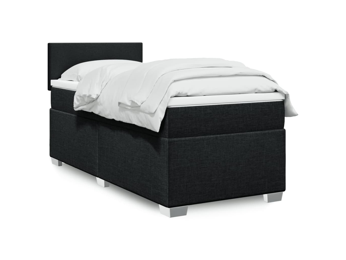 Cama Com Molas/colchão 90x200 Cm Tecido Preto