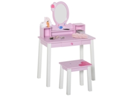 Toucador Infantil BTFORUS com banco e espelho, estilo princesa, 59x39x92cm, rosa