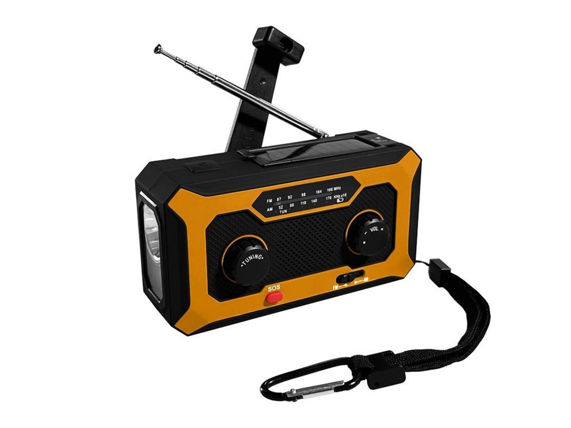 Gerador multifuncional manual com manivela, energia solar, rádio, bateria de 4000mAh e lanterna BESTVITE (laranja)