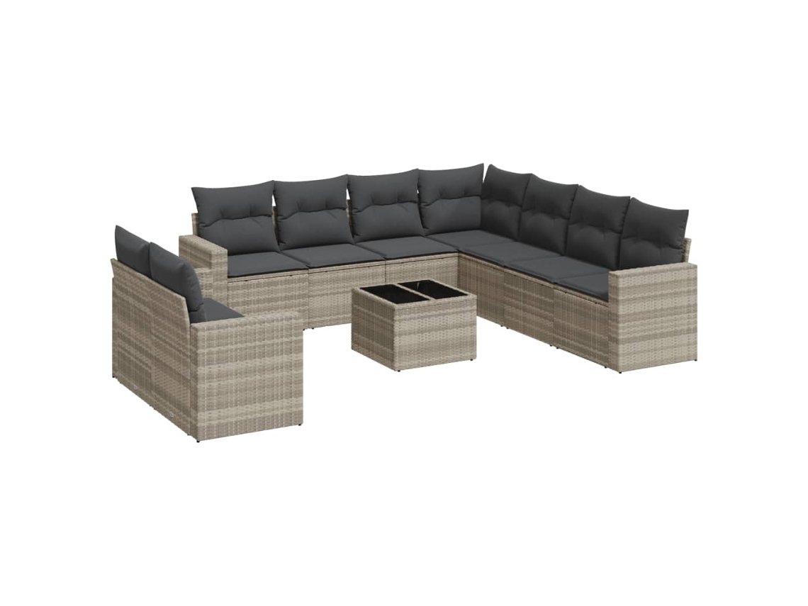 Conjunto de 10 Sofás Jardim com Almofadões Vime Pe Cinzento Claro MAISON EXCLUSIVE (10 pcs)
