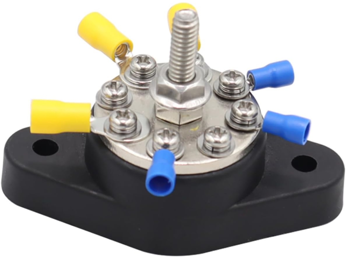 Bloco De Distribuição De Energia Preto De 1/4" M6 Com 8 Vias, 16 Terminais E 2 Parafusos M5x20.