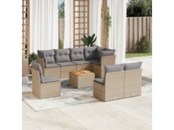 Vidaxl 9 Pcs Conj. Sofás Jardim C/ Almofadões Vime Pe Bege Misturado