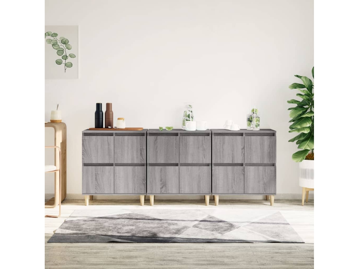 Vidaxl Aparadores 3 Pcs 60x35x70 Cm Derivados Madeira Cinza Sonoma
