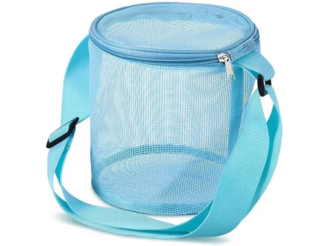Bolsa Infantil De Malha Para Conchas, Brinquedos Praia, Bolsa Cilíndrica Coleção Conchas Com Zíper E Alça Ajustável Crianças, Azu -aquaforge