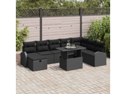 Vidaxl Conjunto De Sofá De Jardim 9 Unid. Preto Vime Pe
