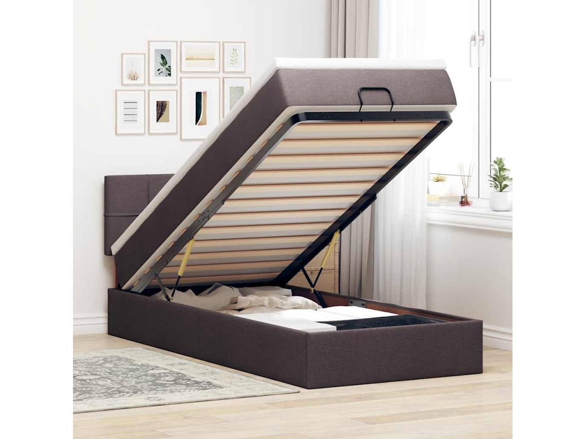 Vidaxl Cama Otomana Com Colchão 90x200 Cm Tecido Castanho Escuro