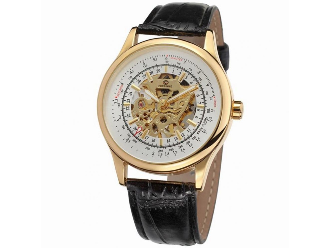 Reloj Mecánico Automático Para Hombre Forsining Con Caja Dorada Y Dial Blanco