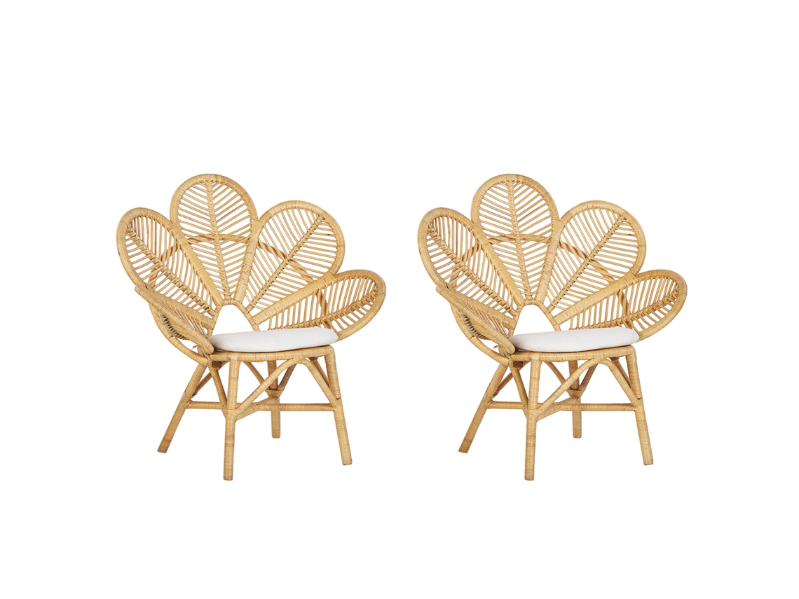 Conjunto De 2 Cadeiras Pavão BELIANI Florentine De Rattan Natural 95x68x107