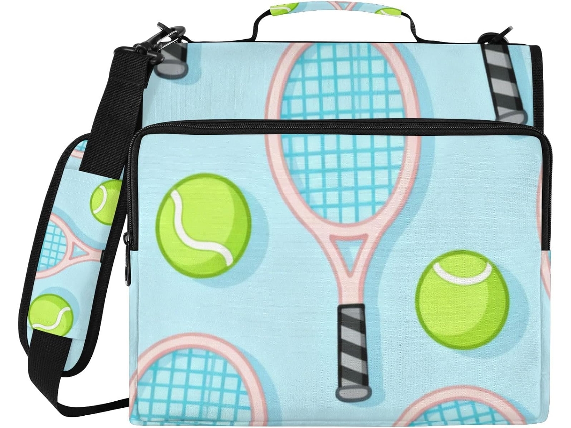 Bolsa organizadora verde em formato de bola de tênis, 1,5 polegadas, com 3 argolas de zíper reforçadas, altura para ombro.