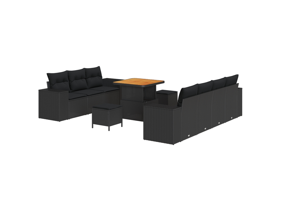 Conjunto 10 Sofá De Jardim Vidaxl Preto Vime Pe (221 X 179 X 85 Cm)