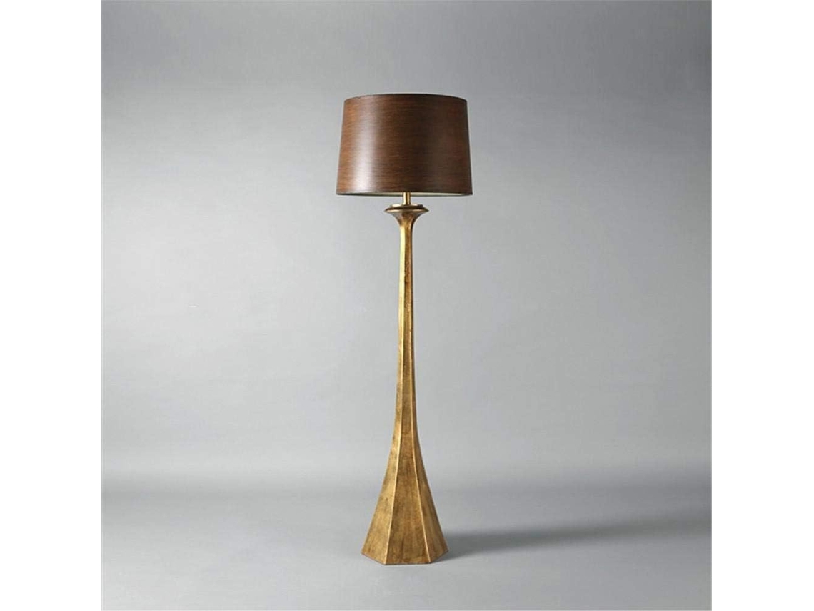 Luminária De Chão Retrô Em Madeira, Estilo Vintage, Pintura Dourada Antiga, Luminária De Leitura Com Cúpula Pvc Para