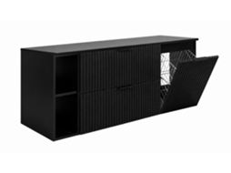 Conjunto Casa De Banho Com Cesto Para Roupa, 3 Módulos, Preto / Puxadores Pretos, 140x57x46 Cm