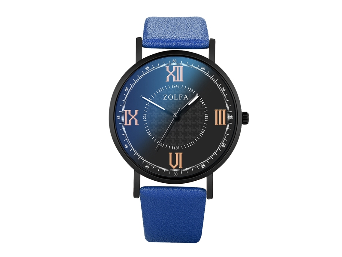 Reloj De Pulsera Para Hombres De Cuero Pu Con Dial Redondo Reloj De Cuarzo Casual Azul