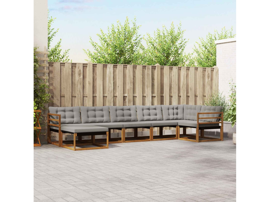 Vidaxl Conjunto De Sofás Para Exterior 7 Unid. Cinza Natural E Claro
