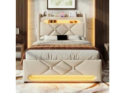 Cama Individual 90x200 - Com Arrumação E Led 360 - Bege