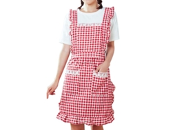 2026 delantal de Cozinha Vintage para Mulher Listrado Vermelho com Renda e Bolsos Lavável À Máquina