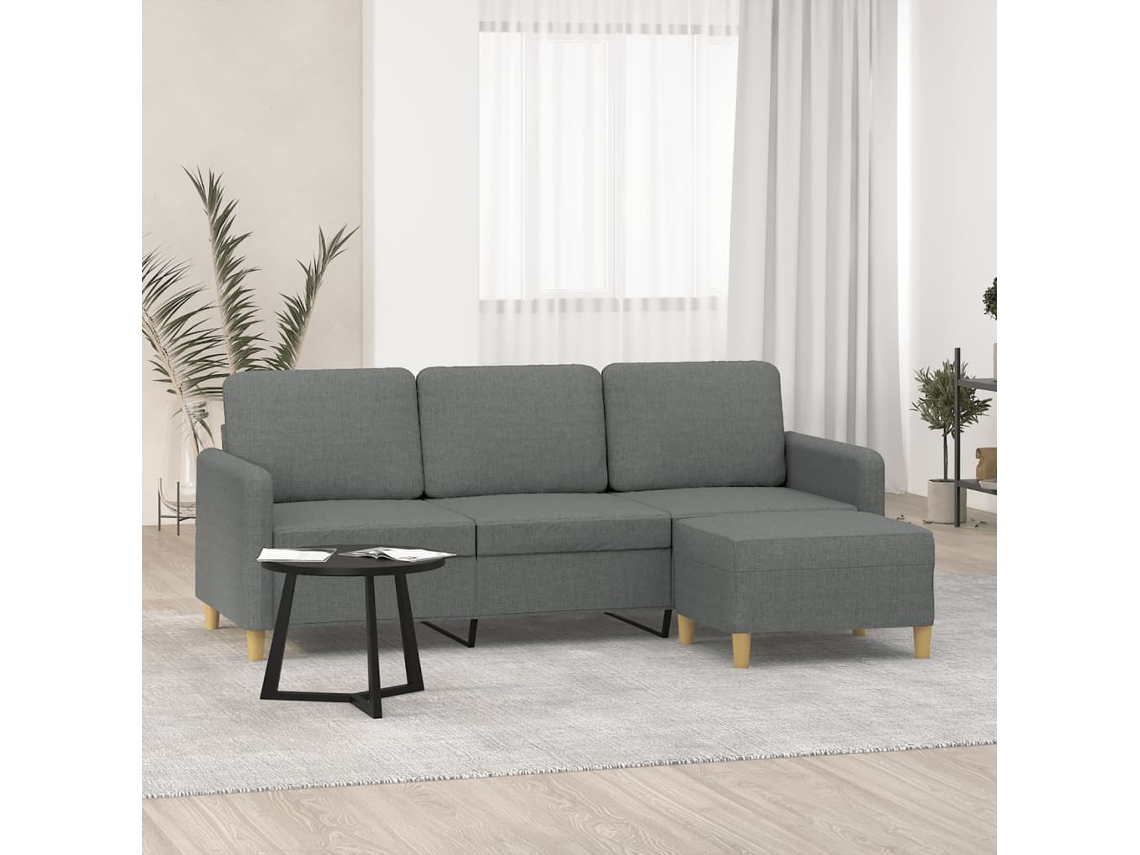 Vidaxl Sofá De 3 Lugares Com Apoio De Pés 180 Cm Tecido Cinza-escuro