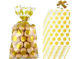 Gold Dots - Pacote Com 50 Sacolas De Presente Douradas Rosê Com 50 Compartimentos Transparentes.