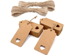 Cartões de Presente em Papel Kraft, 9, 5 X 4,5 Cm, 100 Unidades com Cordão de Juta, para Casamentos BRILVIBERA