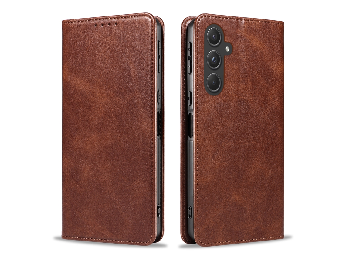 Capa De Couro Com Padrão De Bezerro, Ideal Para Samsung.marrom-a04e