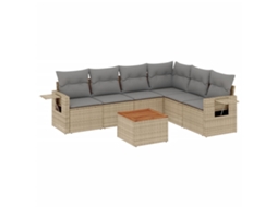 Conjunto de 7 Sofás Jardim com Almofadões Vime Pe Bege Misturado MAISON EXCLUSIVE