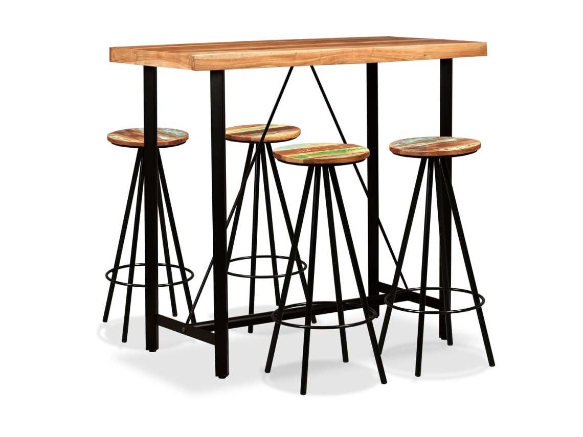 Vidaxl Conjunto De Bar 5 Pcs Madeiras De Acácia Maciça E Recuperada