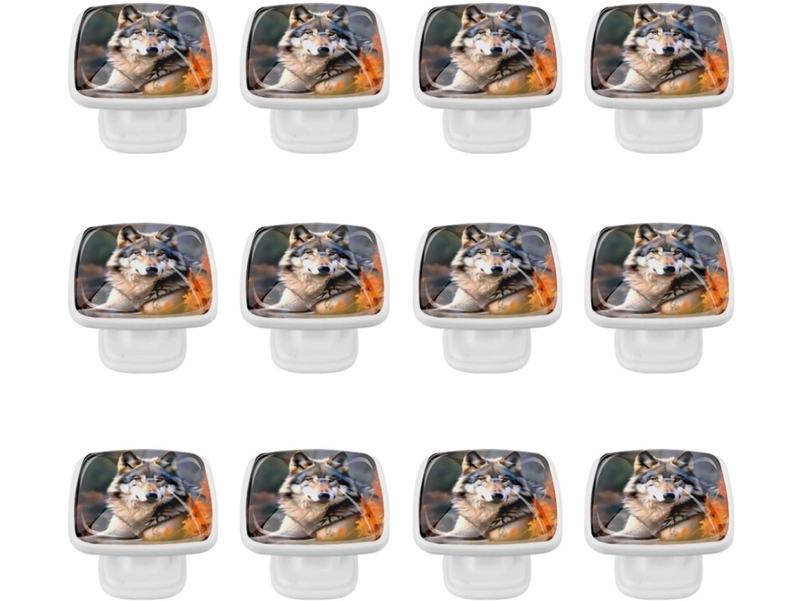 Puxadores E Maçanetas Quadradas Para Armários De Cozinha, Conjunto De 12 Peças, Com Desenho De Lobo, Ideais Para Portas