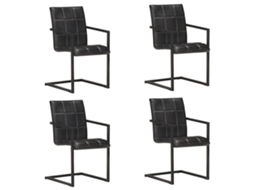 Vidaxl Cadeiras De Jantar Cantilever 4 Pcs Couro Genuíno Preto
