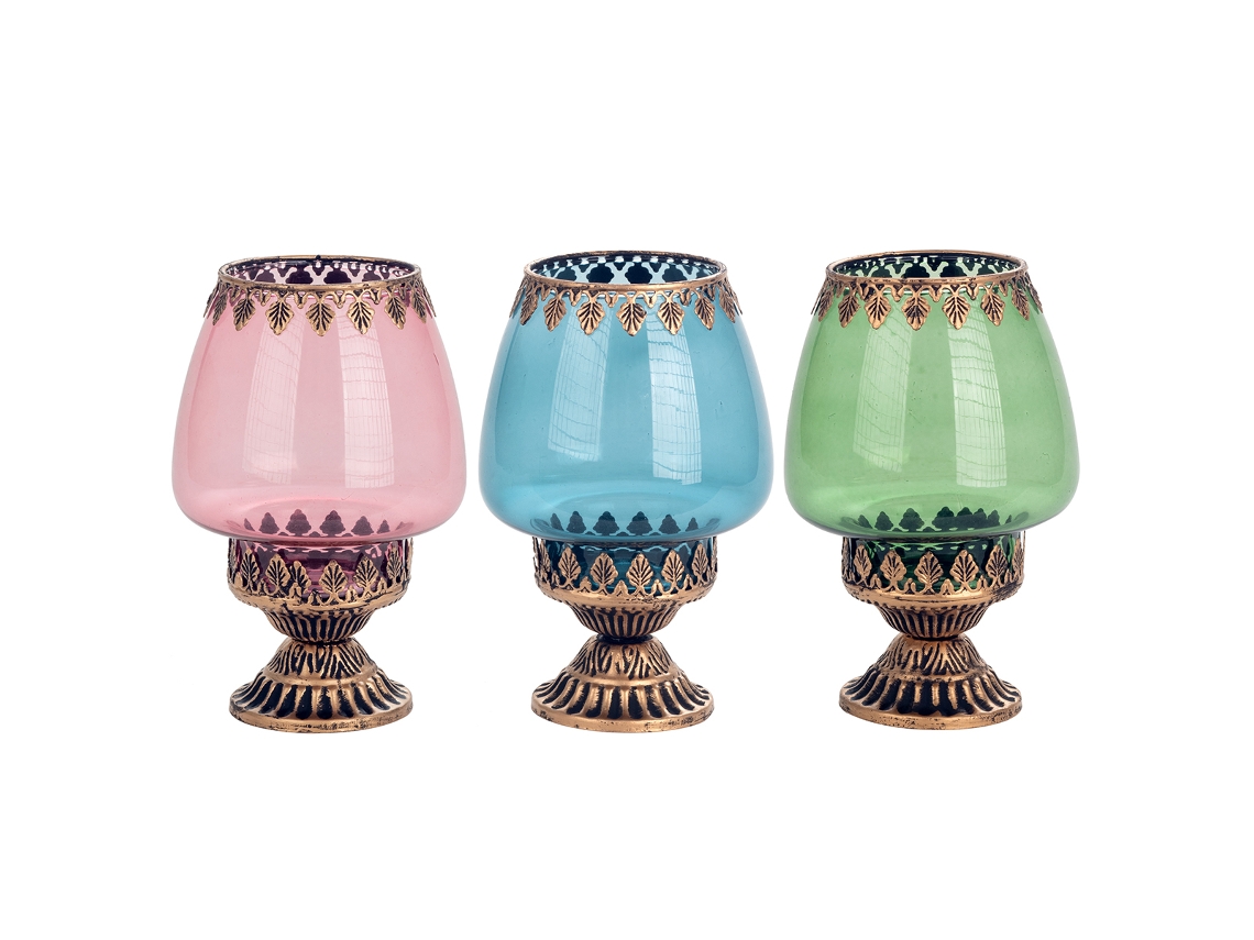 Pacote de castiçais 3 unidades vasos de decoração e castiçais multicoloridos 18x12x12 cm BY SIGRIS