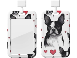 Porta Crachá Boston Terrier Com Coração Vermelho, Capa Protetora Vertical Com Cordão, Capa Plástica Impermeável