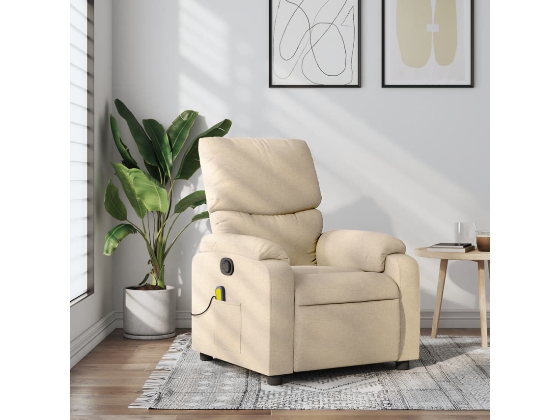 Vidaxl Poltrona De Massagem Reclinável Em Tecido Creme