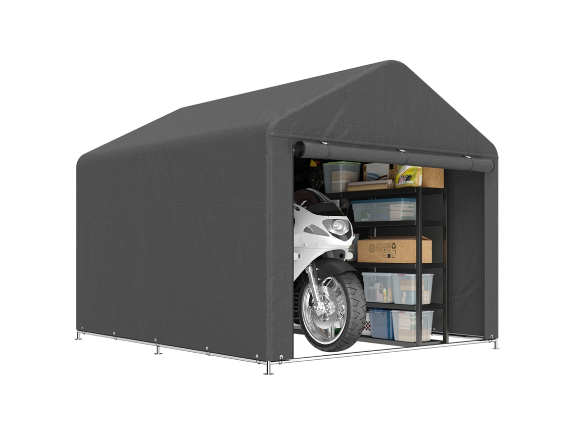 Casinha de Jardim, Tenda de Armazenamento, para Motocicleta, porta de enrolar, 200x238x183 cm Cinza Escuro