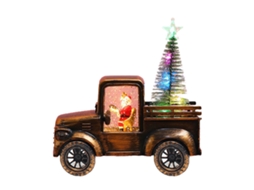 Enfeite De Natal Vintage Com Caminhão De Desenho Animado, Papai Noel E Mini Pinheiro Nevado, Iluminado Por Led, Modelo Antigo Em R-aquaforge