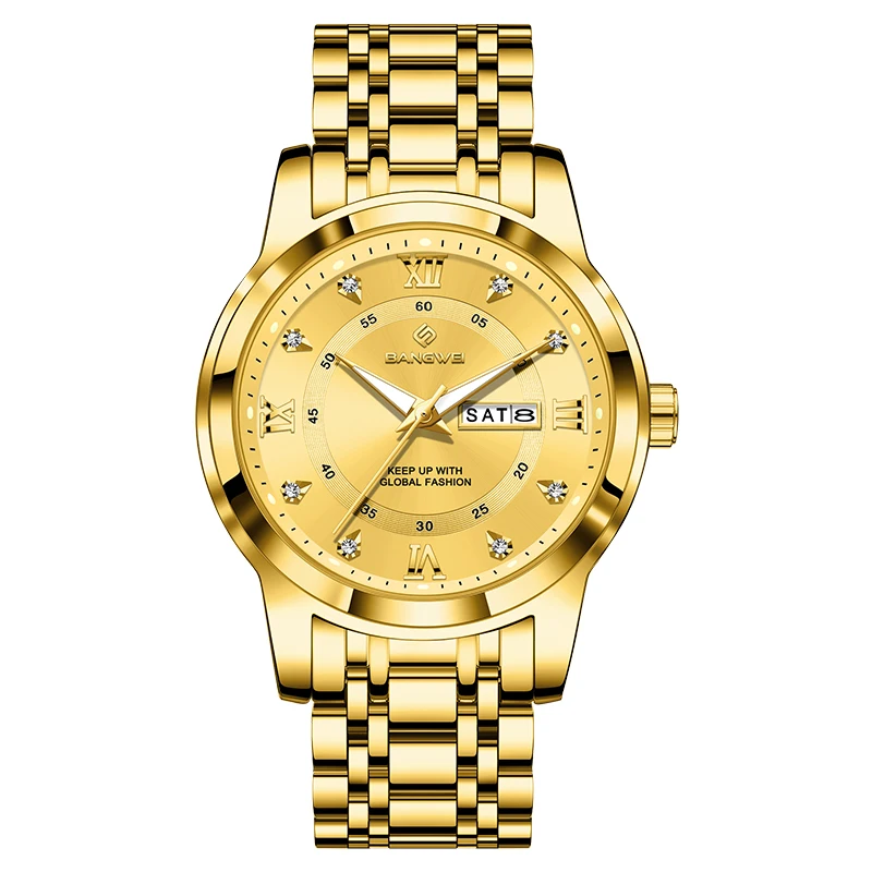 Relógio (todo Em Ouro) Com Diamantes, Criativo, Em Aço Inoxidável, À Prova D'água E Com Iluminação.