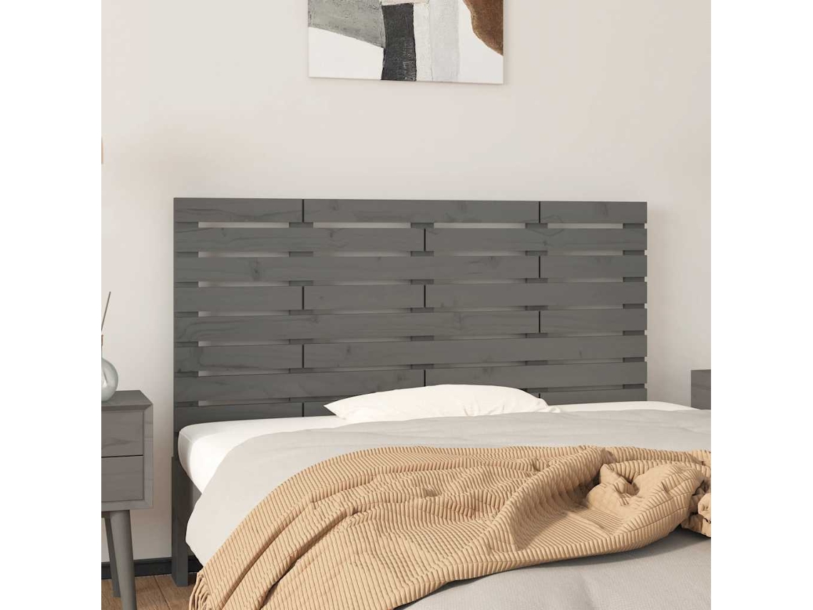 Vidaxl Cabeceira De Parede 141x3x63 Cm Madeira De Pinho Maciça Cinza
