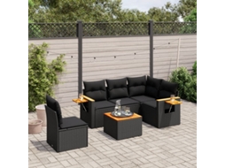 6 Pcs Conjunto Sofás De Jardim C/ Almofadões Vime Pe Preto Dkd Home Decor