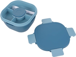 Lancheira Portátil Reutilizável De Plástico Com Dupla Camada, Ideal Para Piqueniques E Escritório Cor Azul, Com 2 Compartimentos