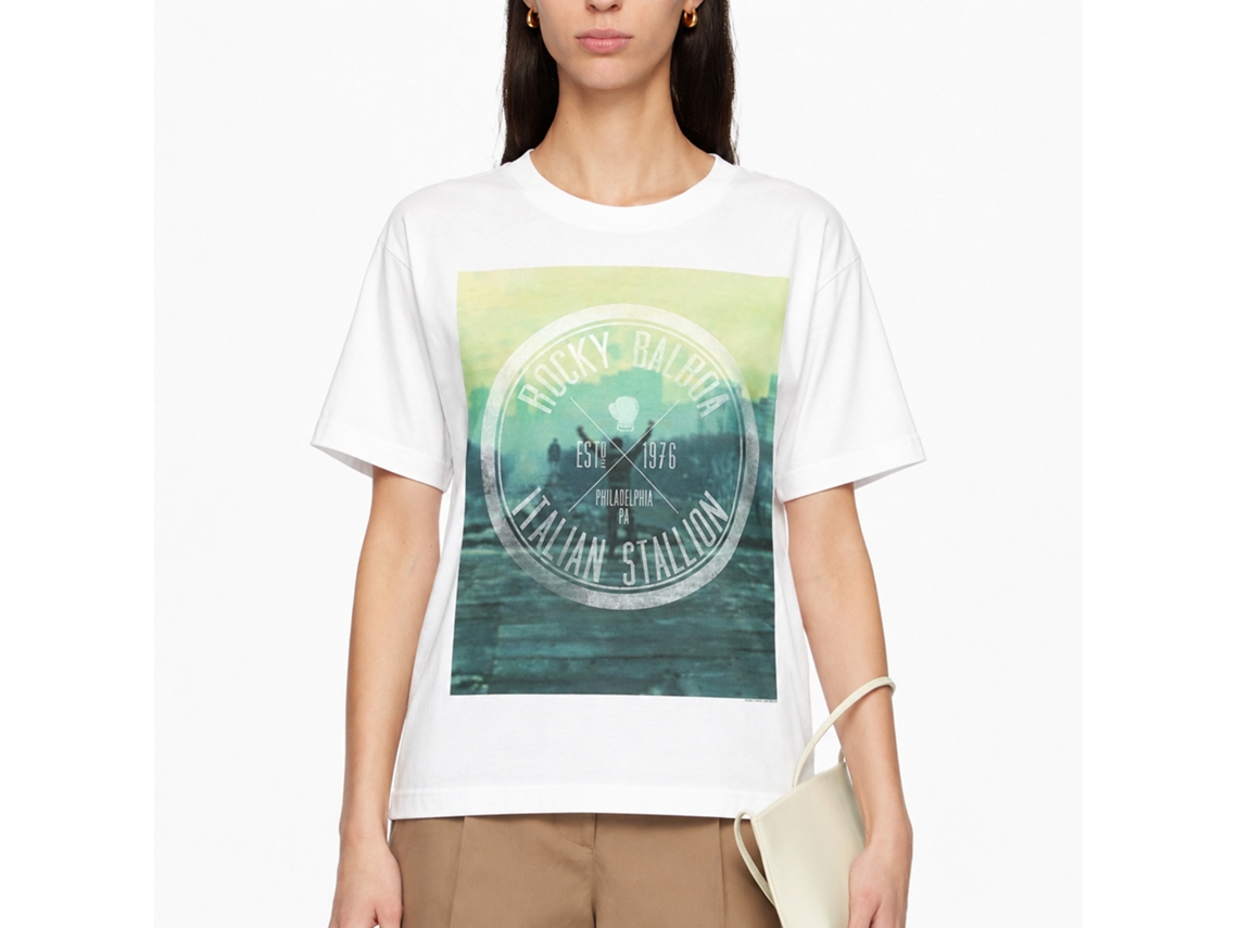 Rockinstone Rocky Movie Hipster Logo White Adult T-shirt Size:l