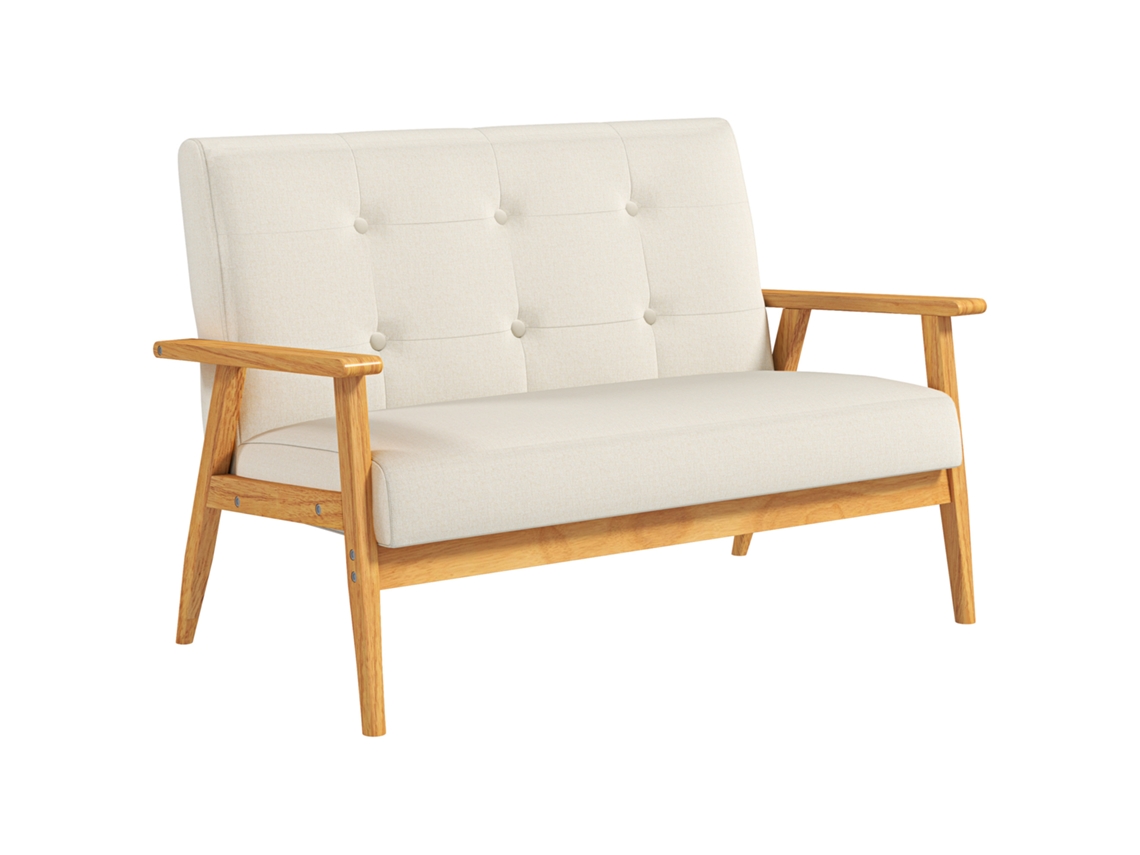 Sofá De 2 Lugares 115 Cm Sofá Escandinavo Com Encosto Acolchoado, Assento Almofadado E Apoios De Braços, Bege